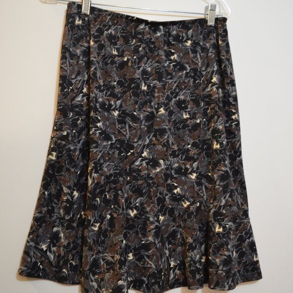 AGB Byer California Polyester Dark Colors Floral Asymmetry Design Midi Skirt L - Picture 2 of 6